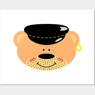 Teddy bear with Leather Cap and Earring Posters and Art